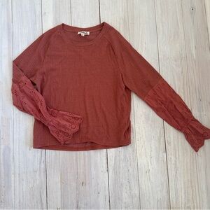 Listicle Crewneck Long Sleeve Top Size S -Burnt Orange